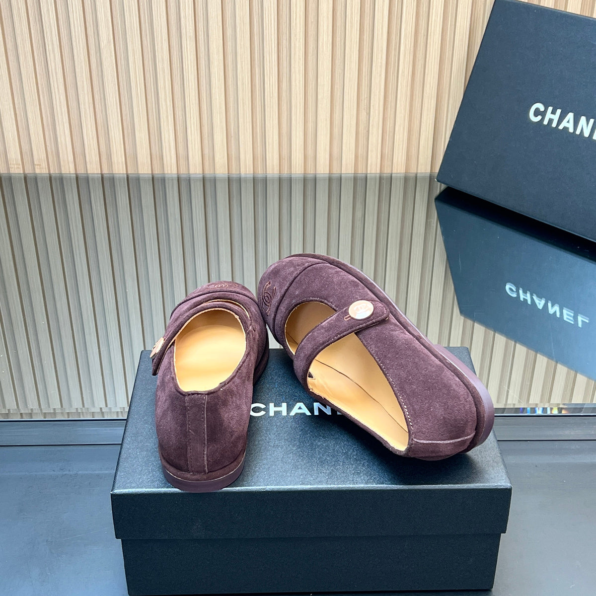 CHANEL 25S DOUBLE-STRAP MARY JANE SHOES IN DARK PURPLE SUEDE