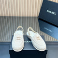 CHANEL 25S BACK STRAP MULE 15MM IN IVORY SUEDE AND WOOL GOLD HARDWRE
