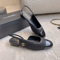 CHANEL 25S SLINGBACK IN SPARKLING BLACK CALFSKIN AND CANVAS GOLD HARDWARE