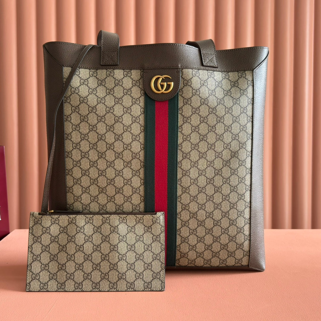 GUCCI 25S TOTE BAG 43 CM IN DARK BROWN MIX BEIGE LAMBSKIN WITH GOLD HARDWARE