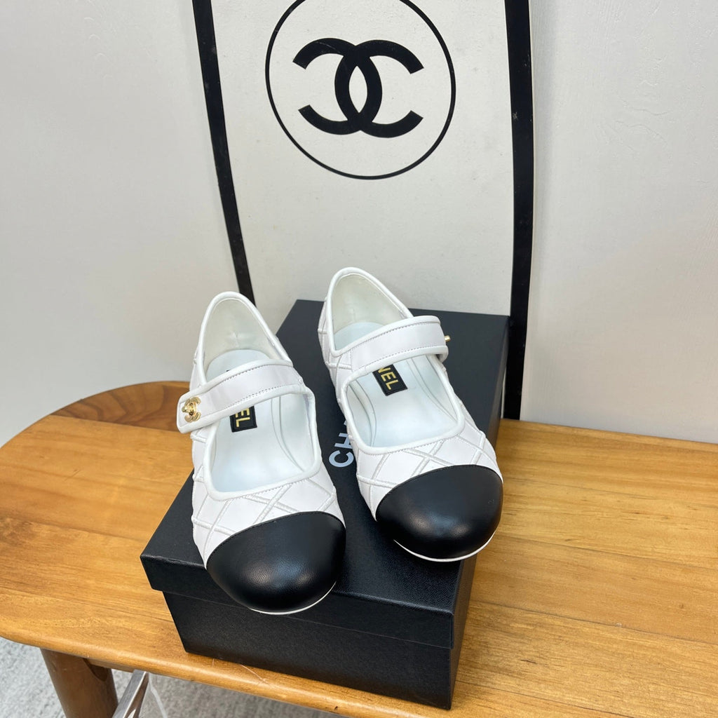 CHANEL 25S QUILTED MARY JANES BLACK AND WHITE IN CALFSKIN